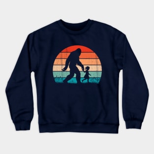 Bigfoot Sasquatch Walking With Baby Girl Vintage Hiking Crewneck Sweatshirt